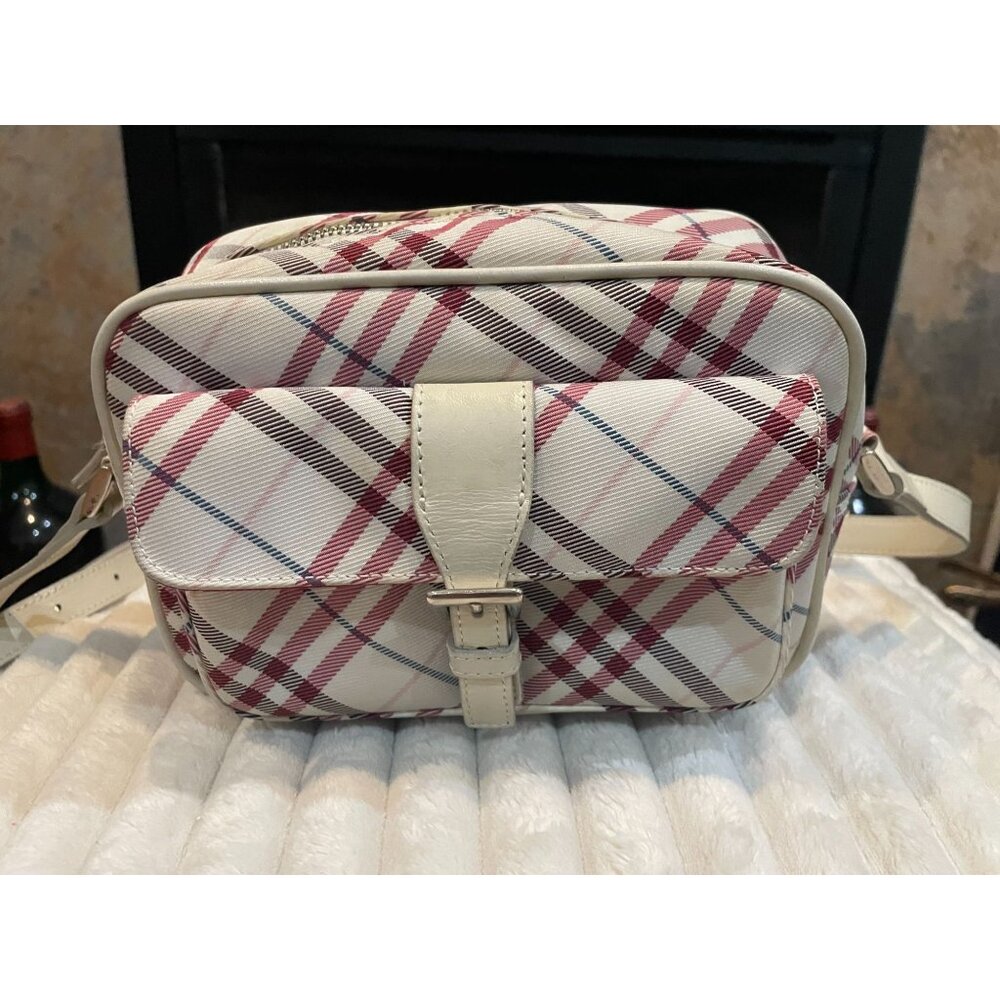 B325 - Burberry Nova Check Blue Label nylon and canvas crossbody shoulder bag